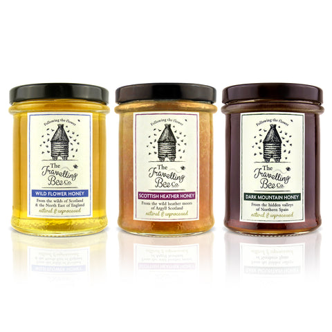Travelling Bee Co. Natural Honey Triple Pack (Wildflower/Heather/Mountain) 3 x 227g - SAVE 10%